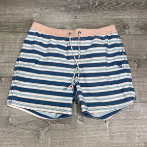 Party Pants Shorts Mens‎ XL Blue Pink Striped Swim Trunks Board Short Beach